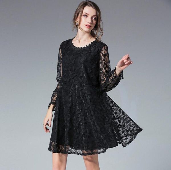 casual dresses jry spring fashion dress women round collar long sleeve lace hollow out loose black/pink/red, Black;gray 
casual dresses jry spring fashion dress women round collar long sleeve lace hollow out loose black/pink/red, Black;gray