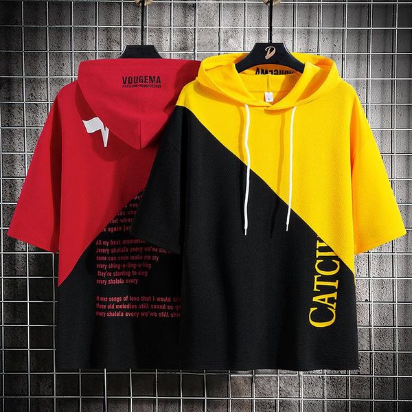 men's t-shirts summer men casual hip hop streetwear male loose hooded tshirts harajuku letter patchwork mens short sleeve tees, White;black
men's t-shirts summer men casual hip hop streetwear male loose hooded tshirts harajuku letter patchwork mens short sleeve tees, White;black