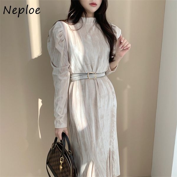 stand collar slim fit puff sleeve women dresses french style chic trumpet dress high waist velvet vestidos with belt 210422, Black;gray
stand collar slim fit puff sleeve women dresses french style chic trumpet dress high waist velvet vestidos with belt 210422, Black;gray