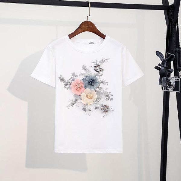 women's exquisite 3d flowers embroidery female girls shirts clothing summer fashion 2021 t-shirt, White
women's exquisite 3d flowers embroidery female girls shirts clothing summer fashion 2021 t-shirt, White