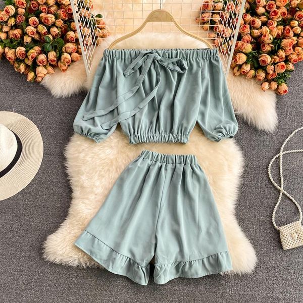 women's tracksuits fitaylor summer women casual two piece set slash neck puff sleeve short +elastic waist wide leg shorts female suit, Gray
women's tracksuits fitaylor summer women casual two piece set slash neck puff sleeve short +elastic waist wide leg shorts female suit, Gray