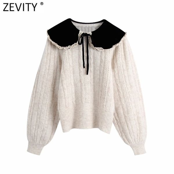 zevity women sweet velvet collar lace ruffles patchwork knitting sweater female chic long sleeve casual slim pullovers s513 210419, White;black
zevity women sweet velvet collar lace ruffles patchwork knitting sweater female chic long sleeve casual slim pullovers s513 210419, White;black