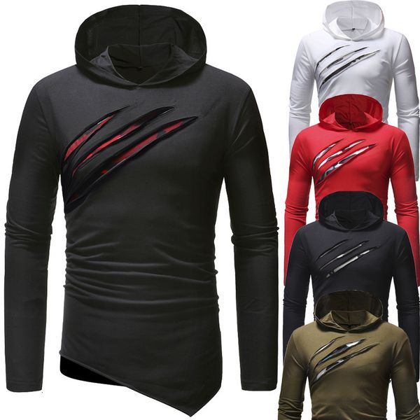 Men's shirt hood long color pullover with claw mark matching colour tops, White;black
Men's shirt hood long color pullover with claw mark matching colour tops, White;black