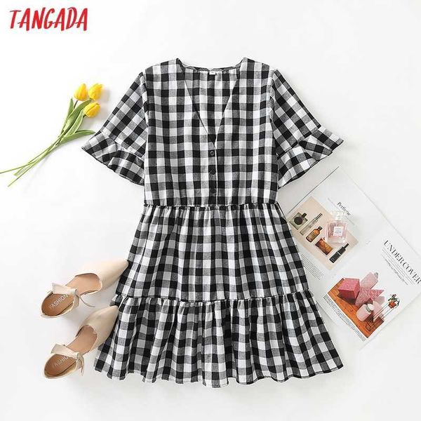 tangada summer women plaid print short dress short sleeve ladies sundress sy294 210609, Black;gray
tangada summer women plaid print short dress short sleeve ladies sundress sy294 210609, Black;gray