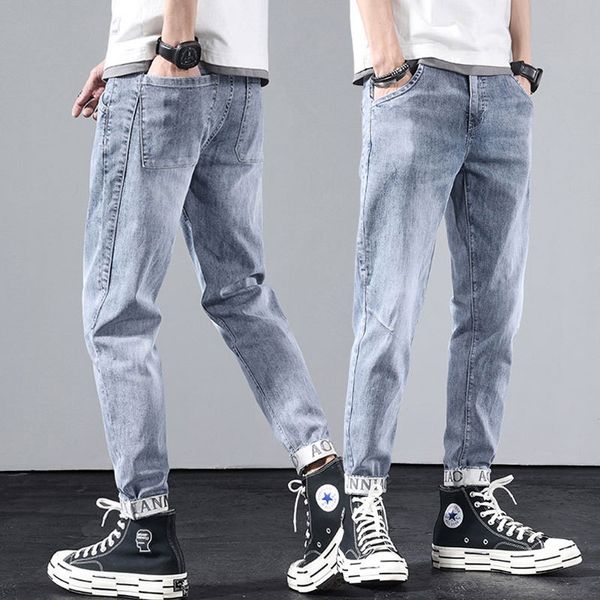 jeans slim legged pants style of korean fashion in spring and summer 2021 men's casual capris, Blue
jeans slim legged pants style of korean fashion in spring and summer 2021 men's casual capris, Blue