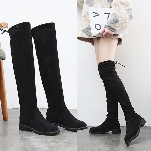 boots thick heel autumn and winter up over knee lace flat bottom show thin elastic boots, women's, Black
boots thick heel autumn and winter up over knee lace flat bottom show thin elastic boots, women's, Black