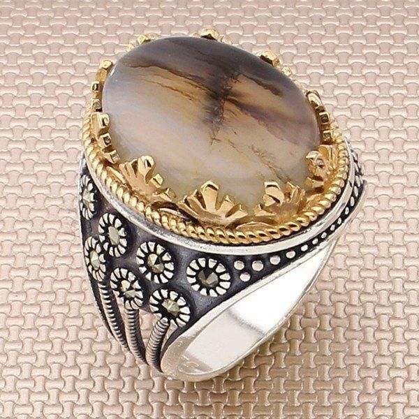 oval yemen agate stone silver ring vintage men bronz color big heavy solid 925 sterling cluster rings, Golden;silver
oval yemen agate stone silver ring vintage men bronz color big heavy solid 925 sterling cluster rings, Golden;silver