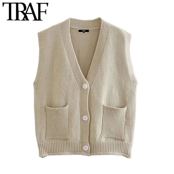 traf women fashion with pockets loose knitted vest sweater vintage sleeveless button-up female waistcoat chic 210415, White
traf women fashion with pockets loose knitted vest sweater vintage sleeveless button-up female waistcoat chic 210415, White