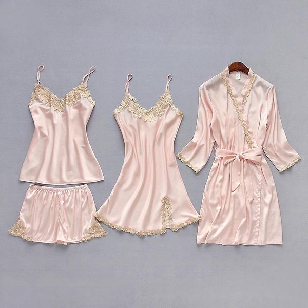 women's sleepwear 2021 summer home clothing pink female nightwear kimono gown intimate lingerie satin casual 4pcs sleep set, Black;red
women's sleepwear 2021 summer home clothing pink female nightwear kimono gown intimate lingerie satin casual 4pcs sleep set, Black;red