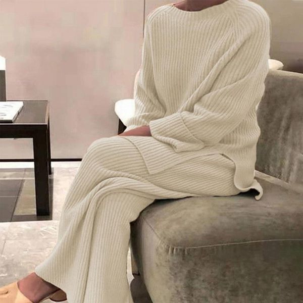 women's sweaters 2021 fashion winter thicken warm knitted pullover sweater two-piece suits +high waist loose wide leg pants set, White;black
women's sweaters 2021 fashion winter thicken warm knitted pullover sweater two-piece suits +high waist loose wide leg pants set, White;black