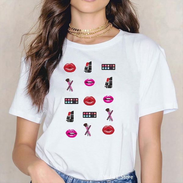 red lip high heels womens lipsticks make up set letters print vogue t shirt women funny graphic femme, White
red lip high heels womens lipsticks make up set letters print vogue t shirt women funny graphic femme, White