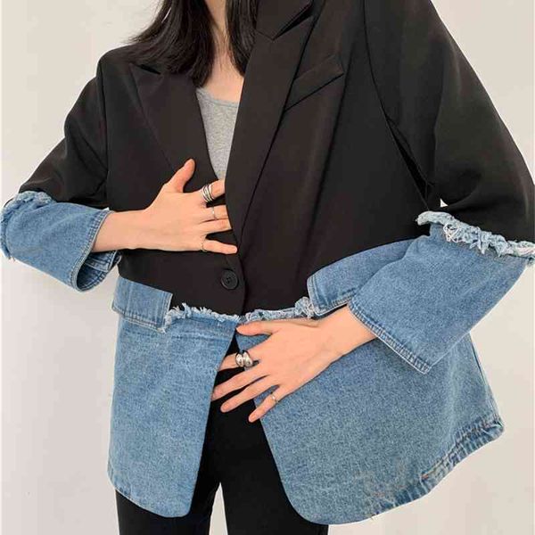women's jackets patchwork denim jacket women blazer coat blue splice black spring autumn fringe fashion streetwear j6wg, Black;brown
women's jackets patchwork denim jacket women blazer coat blue splice black spring autumn fringe fashion streetwear j6wg, Black;brown