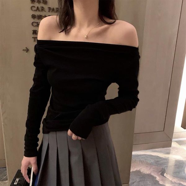 women's t-shirt slash neck solid women tee shirt casual long sleeve korean elegant fashion 2021 spring simple slim 13a229, White
women's t-shirt slash neck solid women tee shirt casual long sleeve korean elegant fashion 2021 spring simple slim 13a229, White