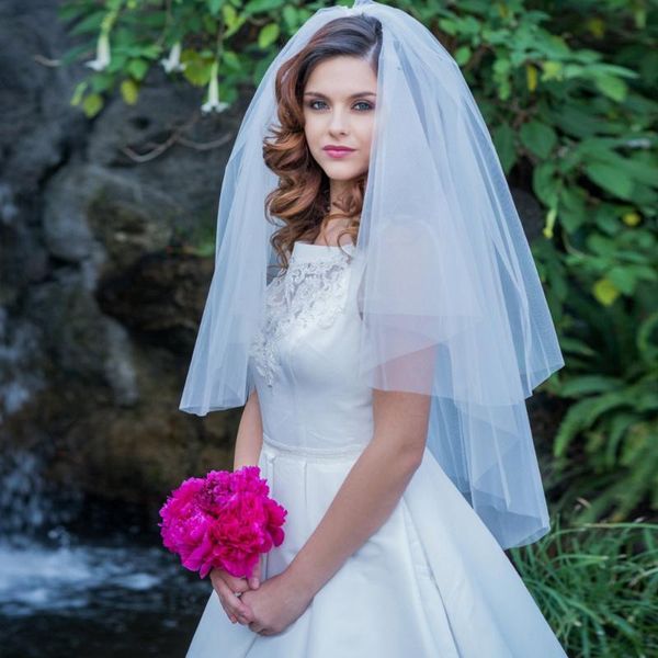 bridal veils cut edge two tier white/ivory elbow length tulle veil wedding with comb, Black
bridal veils cut edge two tier white/ivory elbow length tulle veil wedding with comb, Black