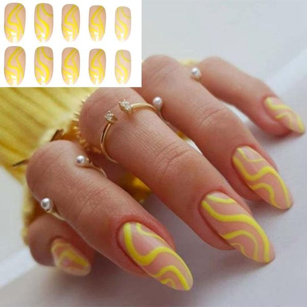 false nails 24pcs yellow wavy style almond wearable fake nail tips full cover manicure tool artificial detachable, Red;gold
false nails 24pcs yellow wavy style almond wearable fake nail tips full cover manicure tool artificial detachable, Red;gold