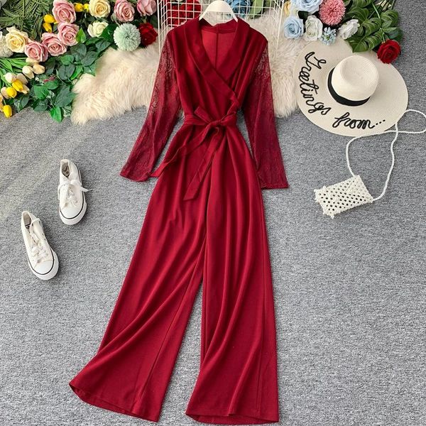 women's jumpsuits & rompers fashion lace long sleeve for woman solid v-neck elegant overall bodysuit 2021 autumn female loose casual ju, Black;white
women's jumpsuits & rompers fashion lace long sleeve for woman solid v-neck elegant overall bodysuit 2021 autumn female loose casual ju, Black;white
