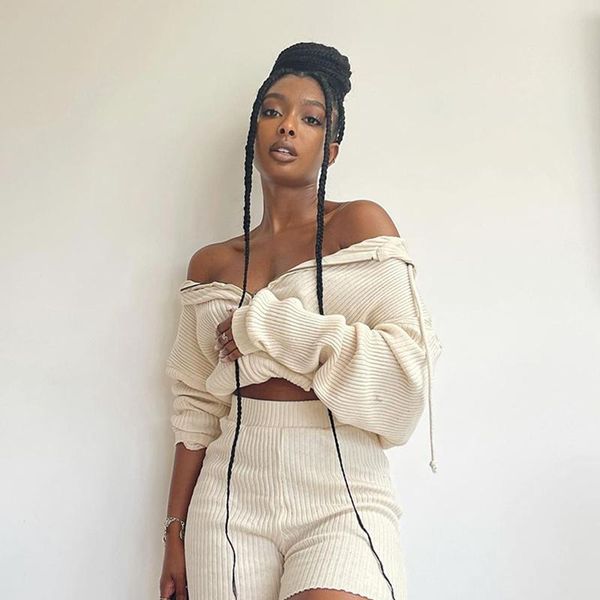 women's shorts ribbed zipper hoodie and biker two piece sets long sleeve casual lounge wear loose outfits streetwear autumn 2021 short, White;black
women's shorts ribbed zipper hoodie and biker two piece sets long sleeve casual lounge wear loose outfits streetwear autumn 2021 short, White;black