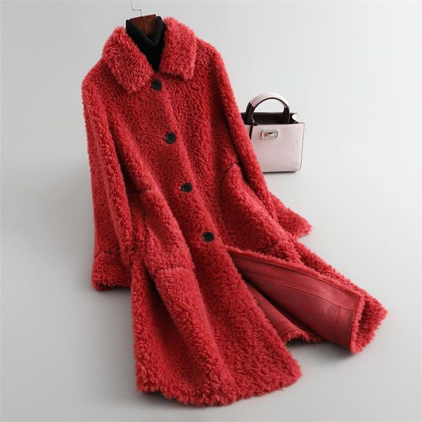 women's wool & blends slim korean women sheep fur coat jacket turn-down collar single breasted cashmere red winter warm office lady lam, Black 
women's wool & blends slim korean women sheep fur coat jacket turn-down collar single breasted cashmere red winter warm office lady lam, Black