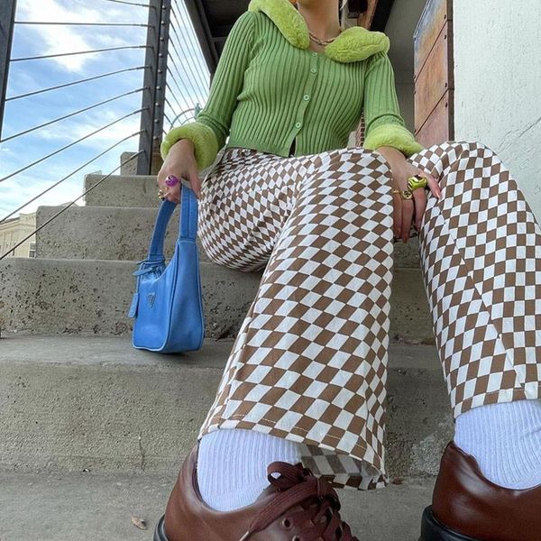 women's pants & capris 2021 fashion argyle plaid print straight women vintage high waist long casual trousers streetwear harajuku, Black;white
women's pants & capris 2021 fashion argyle plaid print straight women vintage high waist long casual trousers streetwear harajuku, Black;white
