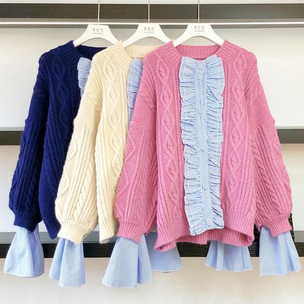 women's sweaters peonfly korean fashion women sweater and pullovers patchwork ruffles knit jumper oversize jumpers twistted pull femme, White;black
women's sweaters peonfly korean fashion women sweater and pullovers patchwork ruffles knit jumper oversize jumpers twistted pull femme, White;black