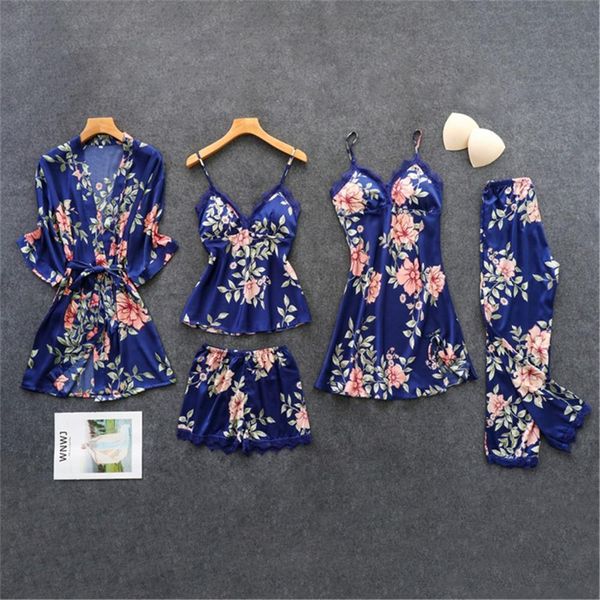 daeyard womens women sleepwear pajamas silk floral overall print 5pcs pajama set satin pyjamas lingerie lace pijama home clothes, Black;red
daeyard womens women sleepwear pajamas silk floral overall print 5pcs pajama set satin pyjamas lingerie lace pijama home clothes, Black;red