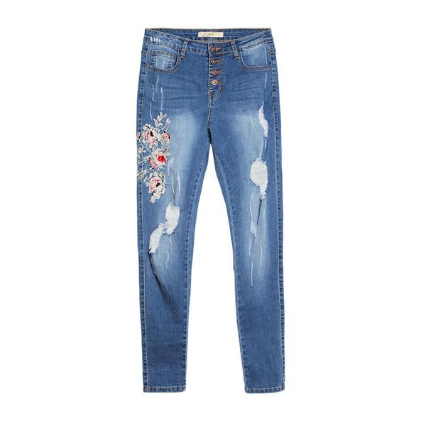 women's jeans women embroidery high waist washed blue denim pants ripped hole slim skinny elastic single breasted female trousers c3073
women's jeans women embroidery high waist washed blue denim pants ripped hole slim skinny elastic single breasted female trousers c3073