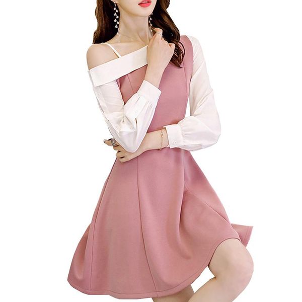 tide spring and summer fashion large size long sleeve dress women casual temperament mini pink slash neck dresses, Black;gray
tide spring and summer fashion large size long sleeve dress women casual temperament mini pink slash neck dresses, Black;gray