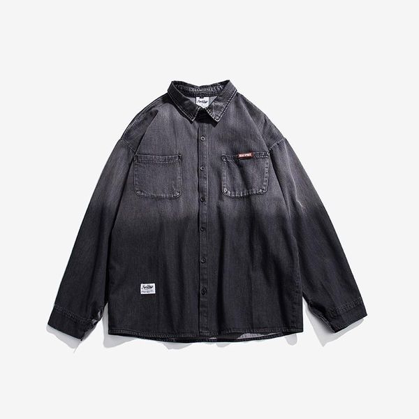 men japanese gradient wash black denim long sleeve shirt male streetwear vintage fashion hip hop loose casual jeans men's shirts, White;black
men japanese gradient wash black denim long sleeve shirt male streetwear vintage fashion hip hop loose casual jeans men's shirts, White;black
