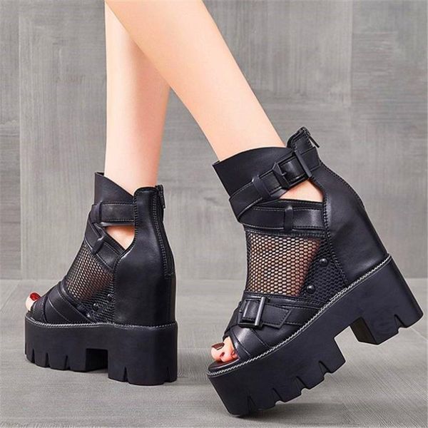 punk goth party pumps women's genuine leather sandals platform wedge high heels strap buckle nightclub summer ankle boots, Black
punk goth party pumps women's genuine leather sandals platform wedge high heels strap buckle nightclub summer ankle boots, Black