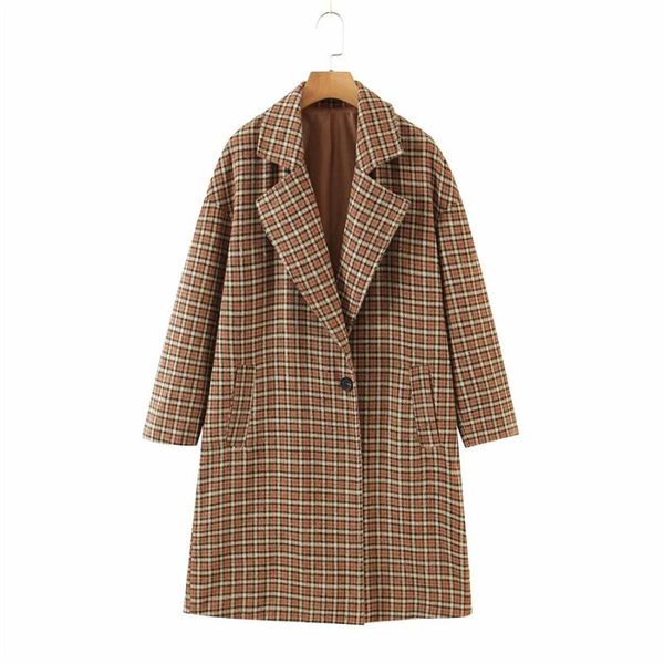 women's wool & blends puwd vintage women v neck plaid loose woolen coat 2021 autumn fashion ladies single button brown long outwear gir, Black
women's wool & blends puwd vintage women v neck plaid loose woolen coat 2021 autumn fashion ladies single button brown long outwear gir, Black