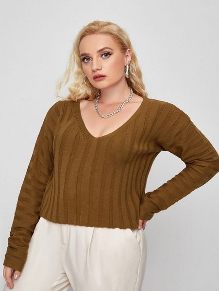 plus drop shoulder rib-knit sweater i33j#, Black
plus drop shoulder rib-knit sweater i33j#, Black