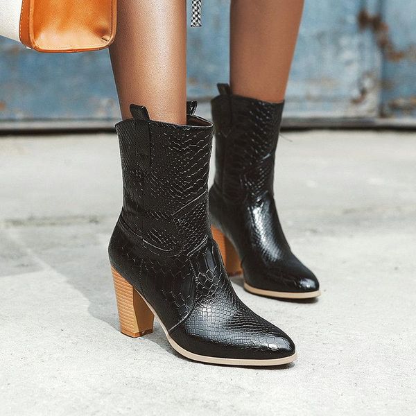 boots women snake print western faux leather cowboy ankle high heel autumn winter plush shoes, Black
boots women snake print western faux leather cowboy ankle high heel autumn winter plush shoes, Black