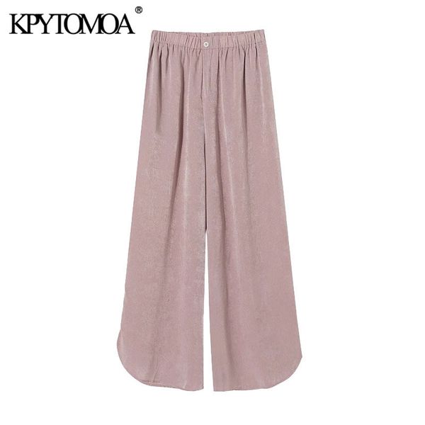 women chic fashion soft touch wide leg pants vintage high elastic waist side vents female trousers mujer 210416, Black;white
women chic fashion soft touch wide leg pants vintage high elastic waist side vents female trousers mujer 210416, Black;white