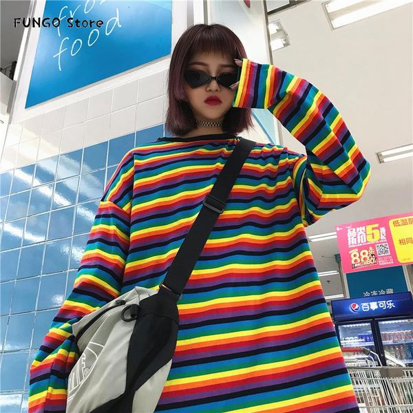women long sleeve t-shirt casual harajuku kawaii drop couples korean kpop aesthetic rainbow stripe loose clothes women's, White
women long sleeve t-shirt casual harajuku kawaii drop couples korean kpop aesthetic rainbow stripe loose clothes women's, White