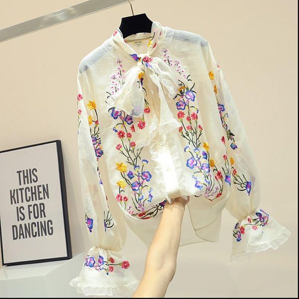 embroidery womens blouses flower shirt womans korean bow knot shirts female fashion horn sleeve chiffon blouse spring girls, White
embroidery womens blouses flower shirt womans korean bow knot shirts female fashion horn sleeve chiffon blouse spring girls, White