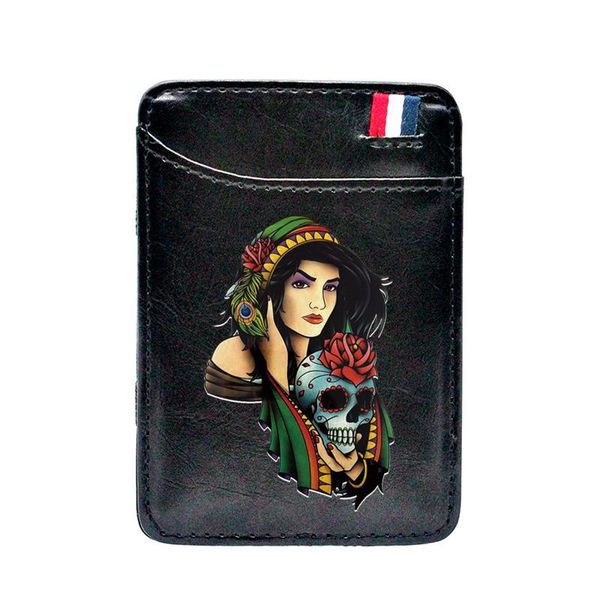 card holders vintage rose girl design skull brown leather magic wallet men women mini thin money clips purse, Brown;gray
card holders vintage rose girl design skull brown leather magic wallet men women mini thin money clips purse, Brown;gray