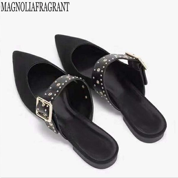 slippers spring women single shoes mules ladies pointed toe rivets female half heel slides y84, Black
slippers spring women single shoes mules ladies pointed toe rivets female half heel slides y84, Black