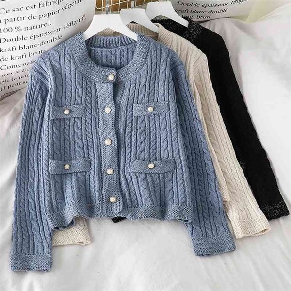 korean knitted sweaters autumn winter knitwear women ol long sleeve pearl button slim twist cardigan sweater coat 210514, White;black
korean knitted sweaters autumn winter knitwear women ol long sleeve pearl button slim twist cardigan sweater coat 210514, White;black
