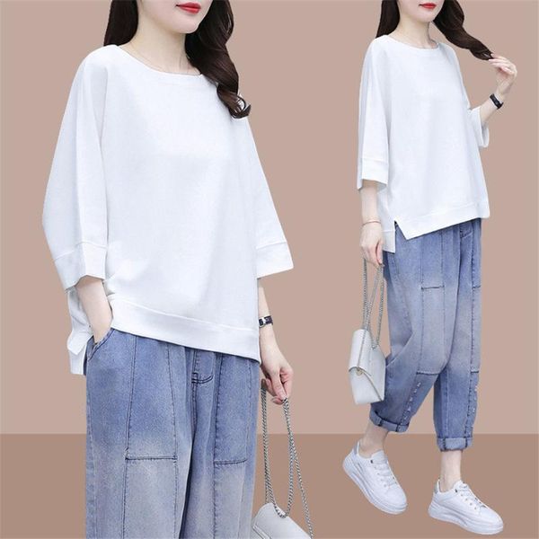summer 2 pieces jeans suits women cotton t shirts +calf-length denim pants sets tracksuit set 4xl women's tracksuits, Gray
summer 2 pieces jeans suits women cotton t shirts +calf-length denim pants sets tracksuit set 4xl women's tracksuits, Gray