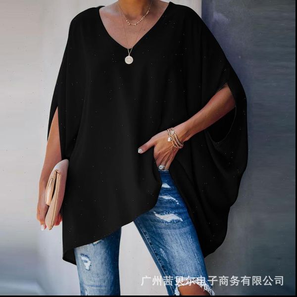 solid color loose v neck women blouses batswing sleeve summer casual fashion long shirt female, White
solid color loose v neck women blouses batswing sleeve summer casual fashion long shirt female, White