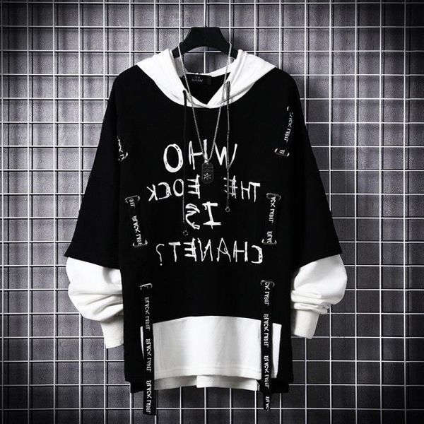 mens sweater spring and autumn new hooded pullover men's fake two korean fashion student hip hop loose coat thin sweater, Black
mens sweater spring and autumn new hooded pullover men's fake two korean fashion student hip hop loose coat thin sweater, Black