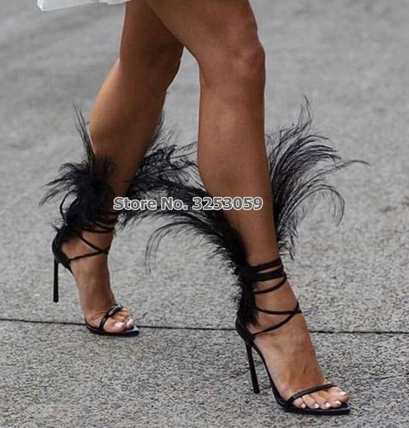 women designer black white feather high heel sandals lace-up strappy gladiator shoes stiletto heels stage pumps
women designer black white feather high heel sandals lace-up strappy gladiator shoes stiletto heels stage pumps
