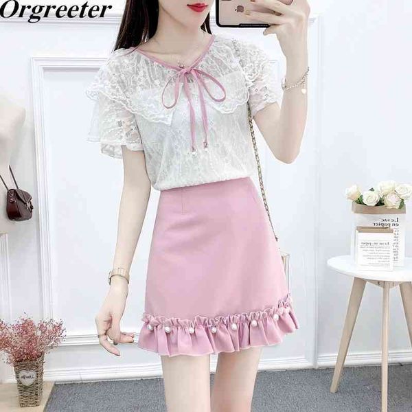 summer fashion suit sweet wild lace shirt and high waist pearl bead ruffles trim hem bodycon mini skirt two-piece sets 210525, White
summer fashion suit sweet wild lace shirt and high waist pearl bead ruffles trim hem bodycon mini skirt two-piece sets 210525, White