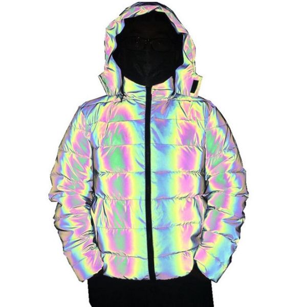 colorful rainbow reflective winter parkas jacket women windbreaker reflecting glow hooded parka young men warm padded coat, Black
colorful rainbow reflective winter parkas jacket women windbreaker reflecting glow hooded parka young men warm padded coat, Black
