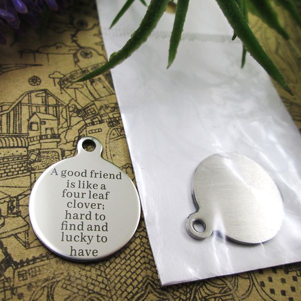 40pcs--stainless steel charms"a good friend is like a four leaf clover" more style choosing diy pendants fo necklace, Bronze;silver
40pcs--stainless steel charms"a good friend is like a four leaf clover" more style choosing diy pendants fo necklace, Bronze;silver