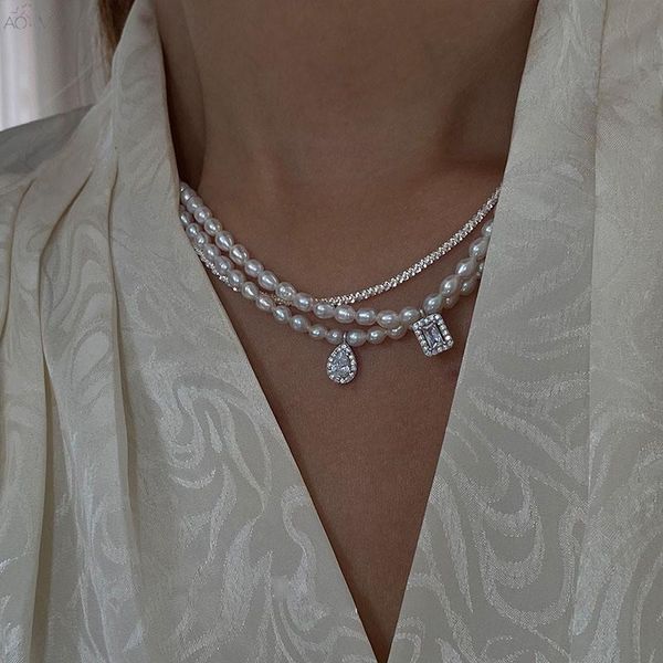 pendant necklaces aomu french elegant natural pearl shiny rhinestone waterdrop necklace for women 2021 trend jewelry accessories, Silver
pendant necklaces aomu french elegant natural pearl shiny rhinestone waterdrop necklace for women 2021 trend jewelry accessories, Silver