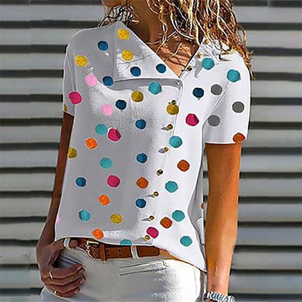 women's t-shirt women irregular collar graphic printed button shirt short sleeve ladies dot tees clothing streetwear summer 2021, White
women's t-shirt women irregular collar graphic printed button shirt short sleeve ladies dot tees clothing streetwear summer 2021, White