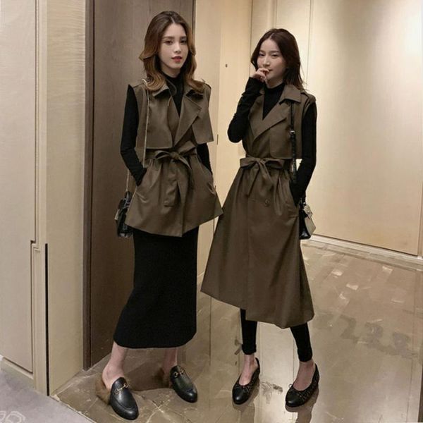 women's trench coats 2021 autumn korean style small elegant coat loose mid-length below the knees waist trimming, Tan;black
women's trench coats 2021 autumn korean style small elegant coat loose mid-length below the knees waist trimming, Tan;black