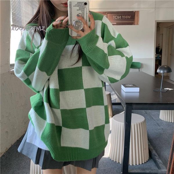 women's sweaters aowdtmz 2021 autumn loose plaid sweater round neck knitted casual pullover, White;black
women's sweaters aowdtmz 2021 autumn loose plaid sweater round neck knitted casual pullover, White;black