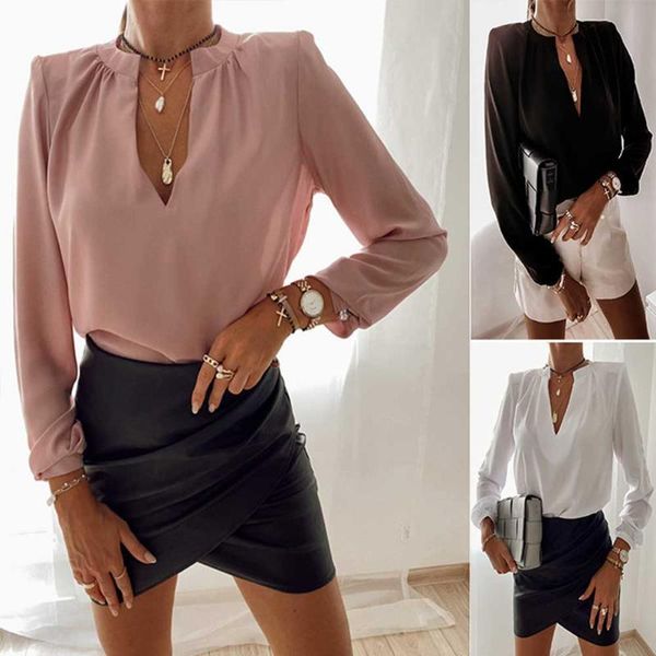 women's blouses & shirts women v neck long sleeve pullover blouse autumn spring solid color ol work office loose wdc9538, White
women's blouses & shirts women v neck long sleeve pullover blouse autumn spring solid color ol work office loose wdc9538, White